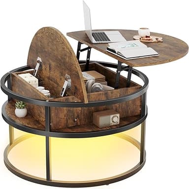 Dripex Table Basse Relevable, 81cm diamètre, Hauteur régl…