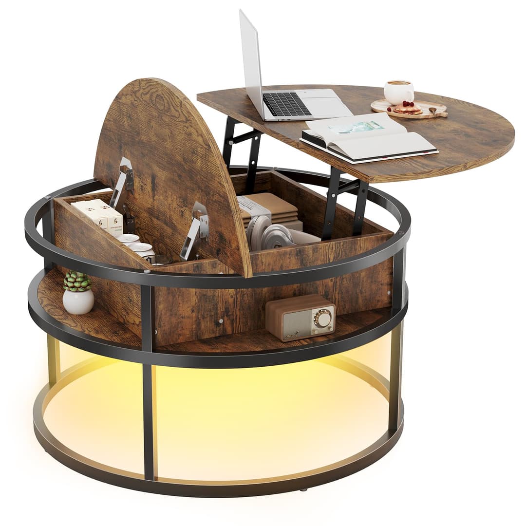 Dripex Table Basse Relevable, 81cm diamètre, Hauteur régl…