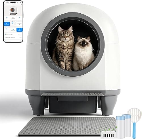 Devoko litiere Chat autonettoyante Automatique, 90L Bac à Litter Automatic Amélioré, bac litiere pour Chat XXL au Design Adorable.Anti-Odeur Longue durée contrôle APP et capteurs de sécurité Inclus