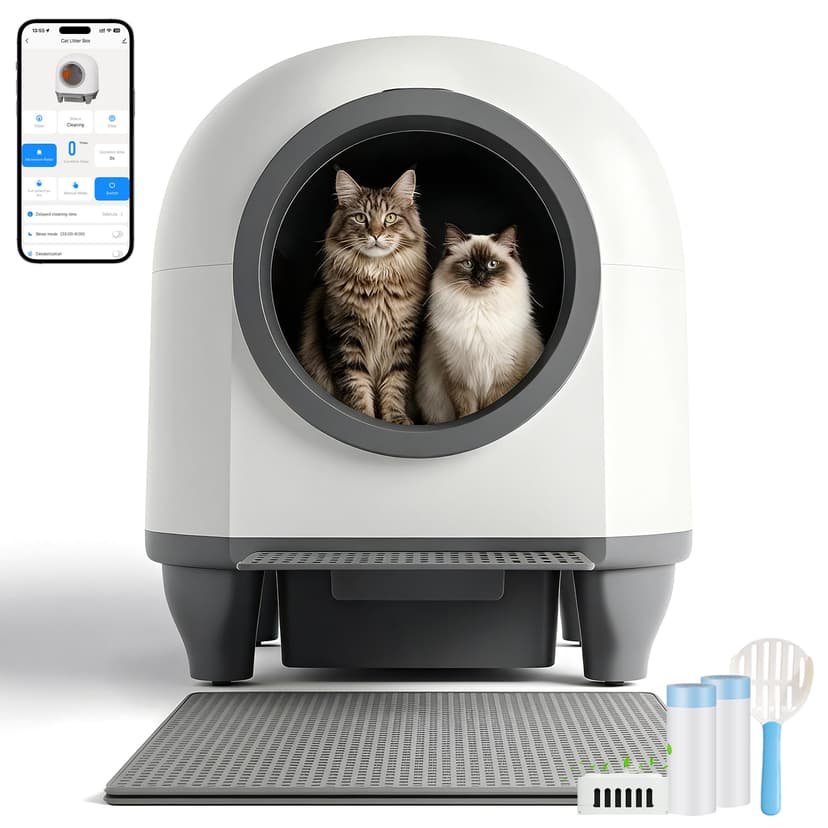 Devoko litiere Chat autonettoyante Automatique, 90L Bac à Litter Automatic Amélioré, bac litiere pour Chat XXL au Design Adorable.Anti-Odeur Longue durée contrôle APP et capteurs de sécurité Inclus - 1