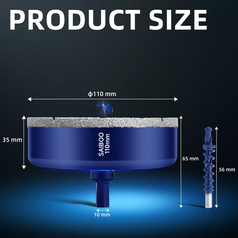 Diamond Hole Saw 110 mm with Centre Drill Hard Brazed Diamond Core Hole Drill Tile Drill Glass Drill for Tiles, Porcelain, Ceramic, Quartzite, Marble, Limestone - 2