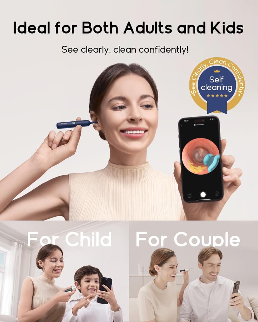 Bebird Earsight Plus Ear Wax Removal Tool Camera, Ear Cleaner with Flexible Wireless Ear Camera Otoscope, Painless Visual Ear Pick Tweezers Wax Remover, Portable Ear Cleaning Kit for Adults/Kids - 7