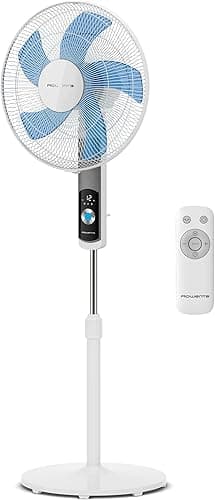 Rowenta Turbo Silence VU5650F0 Pedestal Fan, Only 35 dB(A) in Silent Night Mode, Energy Saving, 12 Speeds, Digital LED Screen, Timer, Remote Control, White