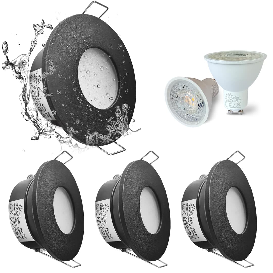 Sweier LED Einbaustrahler 230V 5W Schwarz, IP65 Deckenspo…