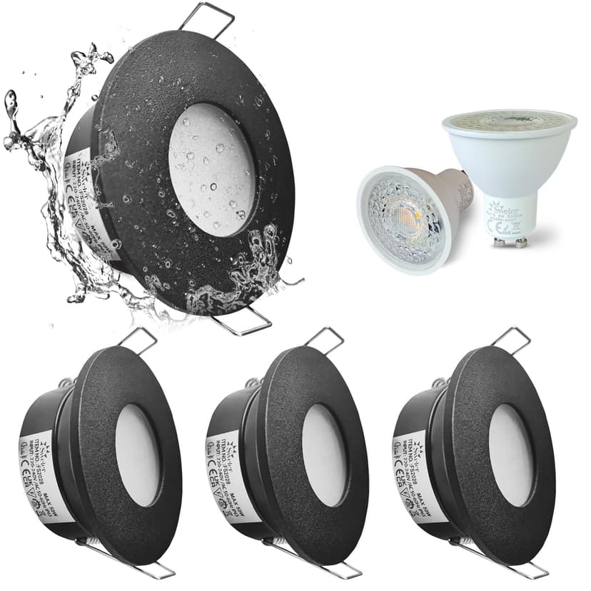 Sweier LED Einbaustrahler 230V 5W Schwarz, IP65 Deckenspo… - 1