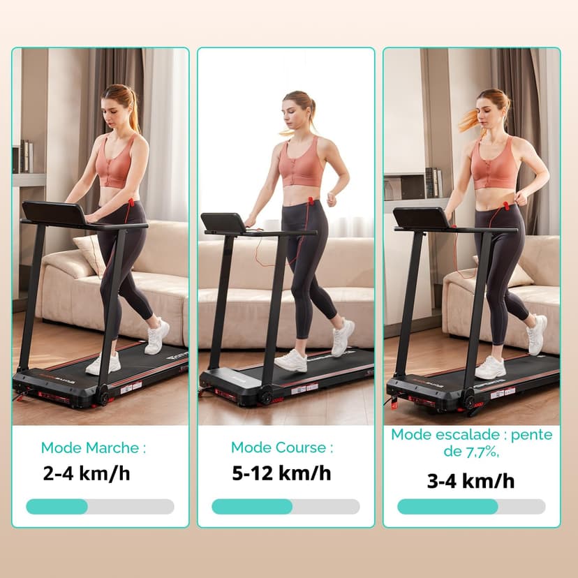 CITYSPORTS Treadmill, folding treadmill 12 km/h, with LED display, APP and 360° tablet holder, compact walking pad for home and office - 3