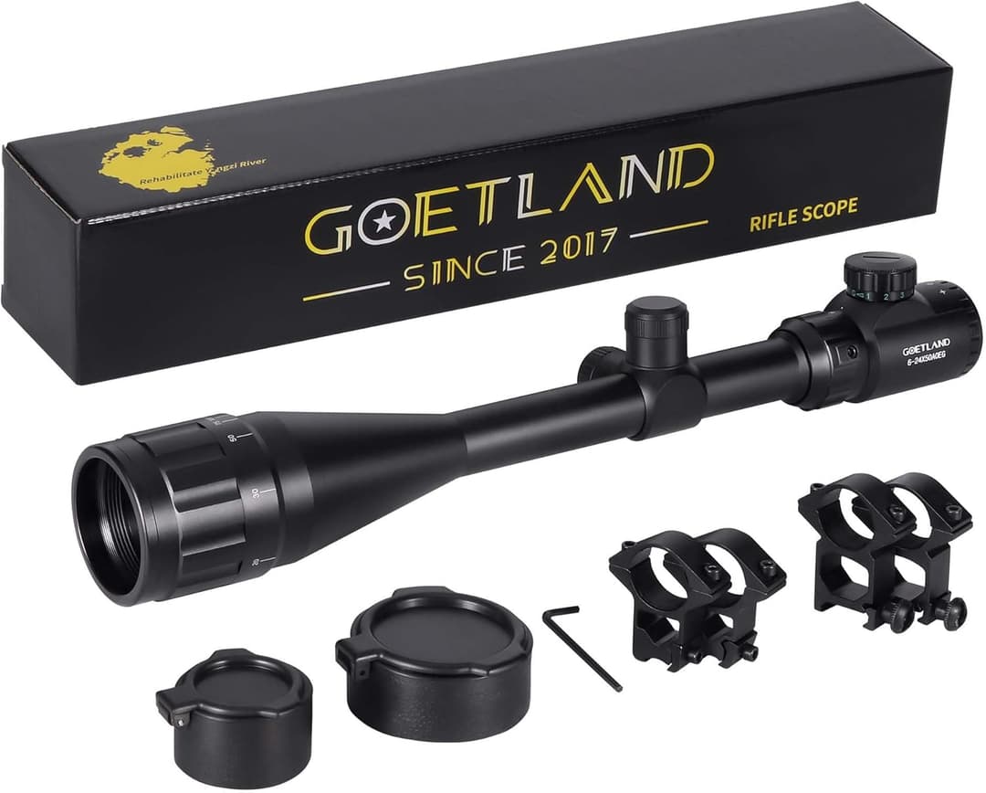 Goetland Lunettes de Visée 6-24x50 AOEG Telemetre Rouge Vert Bleu Illuminé Rangerfinding SFP pour Tactique Chasse Airsoft Arbalète Carbine Tir Sportif