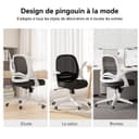 Hbada Office Chair Desk Chair Flip-up Armrest Ergonomic Task Chair Compact 120° Locking 360° Rotation Seat Surface Lift Reinforced Nylon Resin Base, White - 6