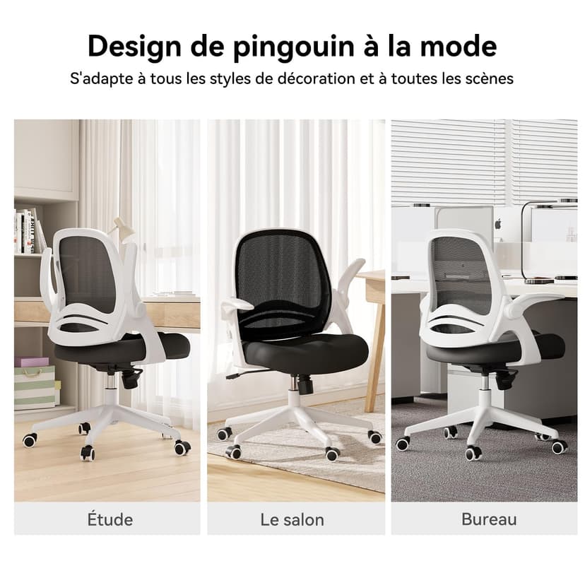 Hbada Office Chair Desk Chair Flip-up Armrest Ergonomic Task Chair Compact 120° Locking 360° Rotation Seat Surface Lift Reinforced Nylon Resin Base, White - 6