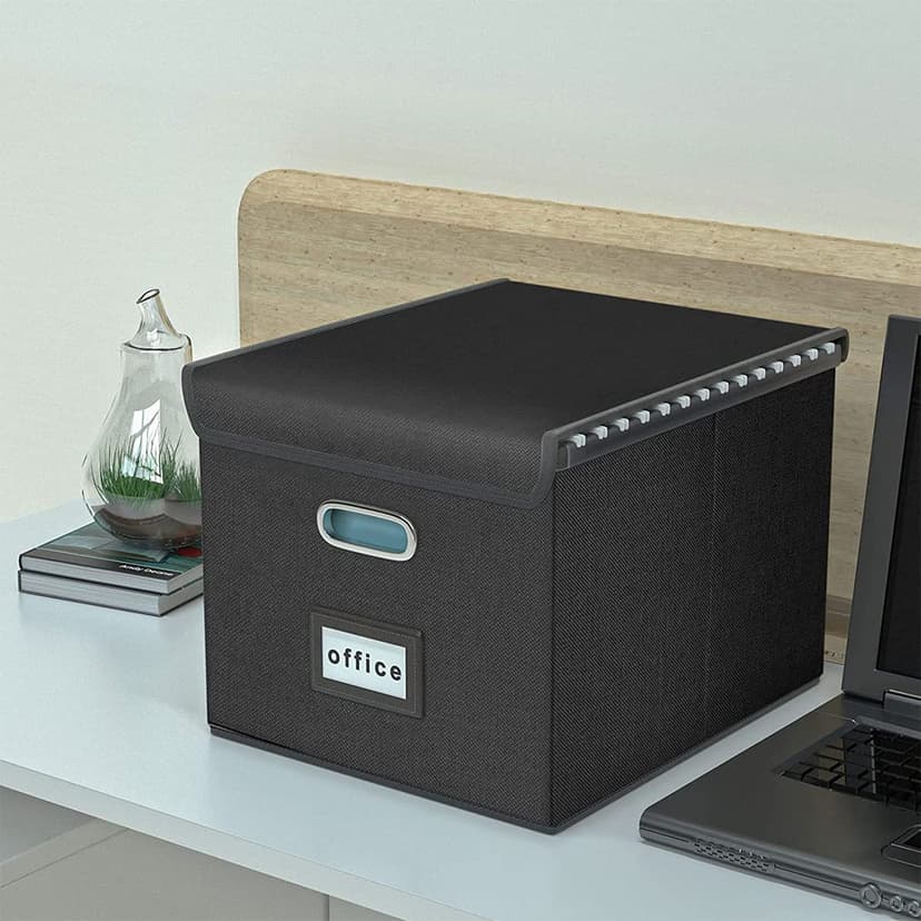 Okydoky Storage Boxes with Lid, A4 Hanging File Box Made of Fibreboard and Paper in Stylish Linen Look, Suitable for Home and Office, and File Storage Boxes (Black) - 6