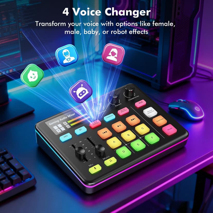 G1 Neo Audio Mixer, Gaming Audio Mixer, RGB Sound Card for XLR Microphone, Streaming Audio Interface, 48V Phantom Power, Custom Sound Effects - 3