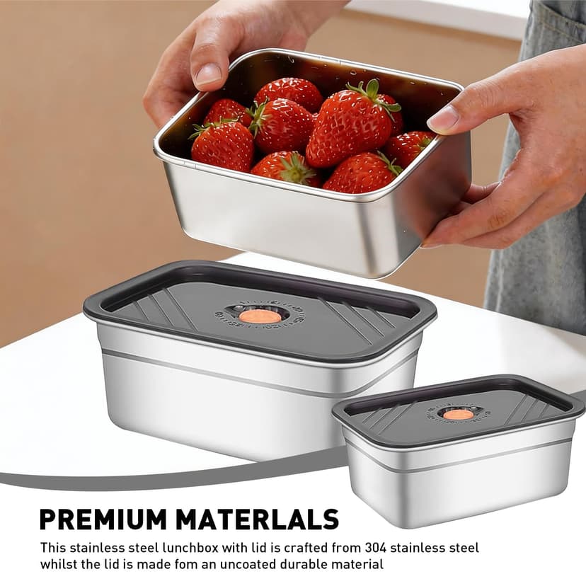 Gamexop 1.5L Stainless Steel Containers with Lids Leak Proof & Airtight for Electric Lunch Box Replacement Kit, Bento Lunch Box for Meal Prep,Fruit,Snack,Freezer, 2-Pack - 4