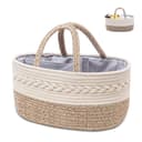 YEONHWA Boîte de rangement pour couches de bébé, panier de rangement en coton pour bébé en corde tissée, poignée portable avec grande boîte de rangement pour vestiaire, beige - 1