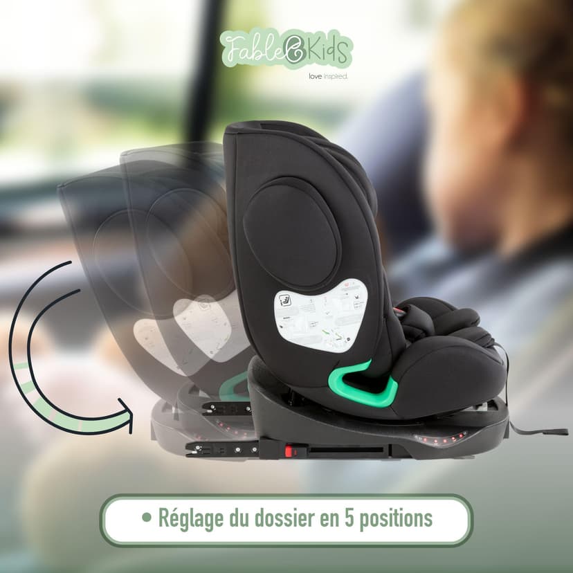 FableKids Siège enfant NORA noir | Siège auto i-Size pivotant à 360° 40-150 cm | Siège dos à la route avec ISOFIX et jambe de force | Appuie-tête et dossier réglables en hauteur | Certifié ECE R129/04 - 6
