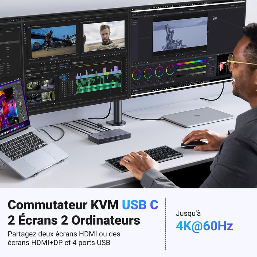 UGREEN HDMI 2.0 KVM Switch, 2 Inputs 2 Outputs, USB-C KVM Switch, 4K at 60Hz, USB 3.0 Switch, 4 USB Ports (3*USB 3.0+ USB C), 2 PC and 2 Monitor Share Mouse, Keyboard, U-Disks, Hard Disk - 3