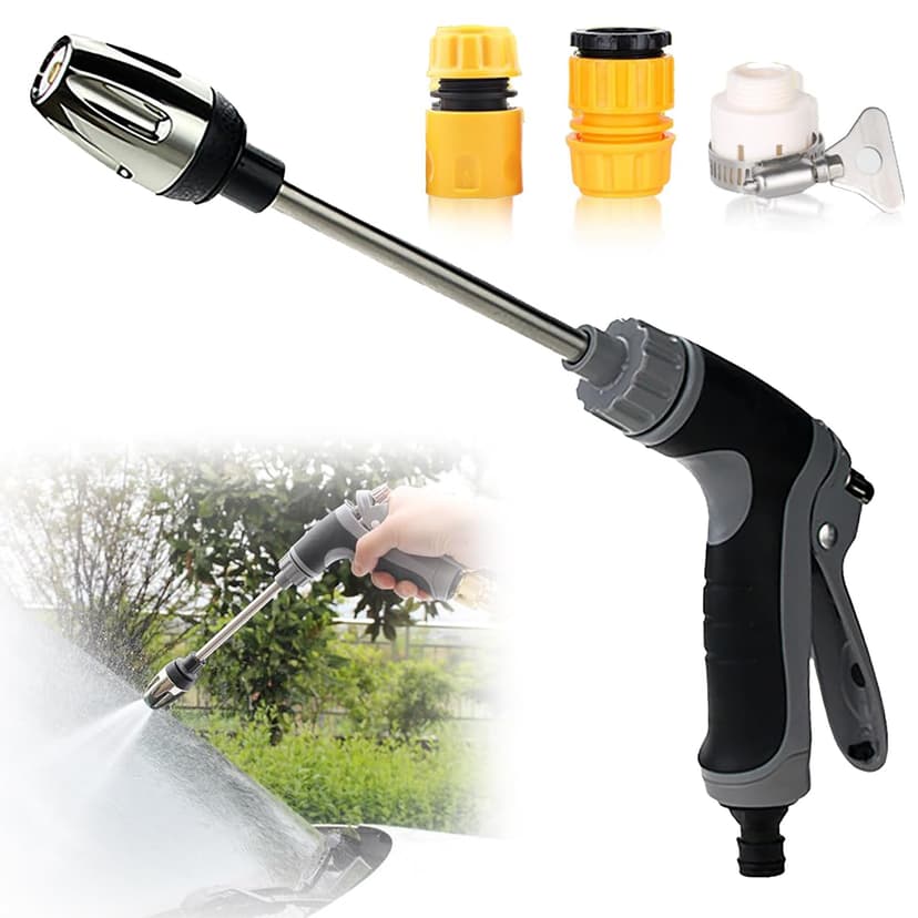 GmwyCzV High Pressure Water Gun, Alloy Car Wash Water Gun and 3 Plastic Interface High Pressure Water Lance Black for Car Wash Gardening Watering - 1