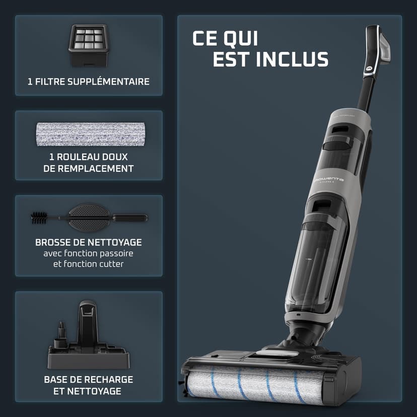 Rowenta X-Clean 4 Aspirateur Balai Laveur sans Fil, Aspiration et Lavage Puissant, Intelligent, Autonomie 50min, Autonettoyage GZ5036WO, Gris - 9