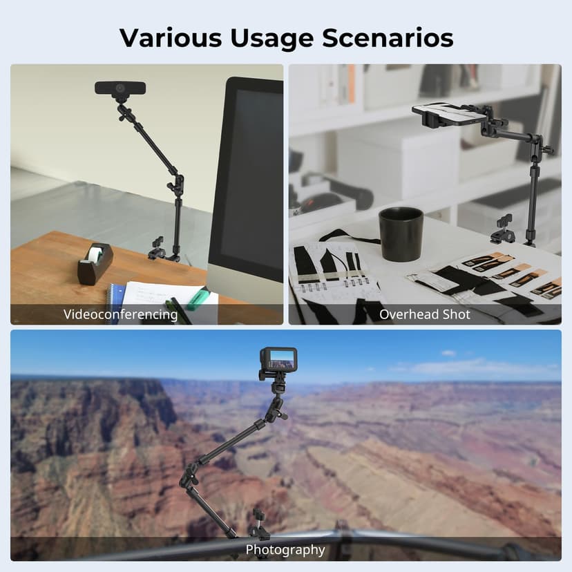 SMALLRIG 22" Magic Arm w Clamp, Flexible Desk Camera Mount & Clamp, Articulating Friction Boom Arm w Thread Adapter, for Light, Webcam, Mic, Action Camera - 4766 - 8