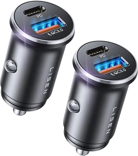LISEN Car Charger Fast Charge 69W Cigarette Lighter USB Charger [All Metal & Smallest] Car Van BMW Accessories Interior, 12V Car USB C Adapter Socket Gadget for iPhone 17 15 16 samsung s26 iPad Kindle