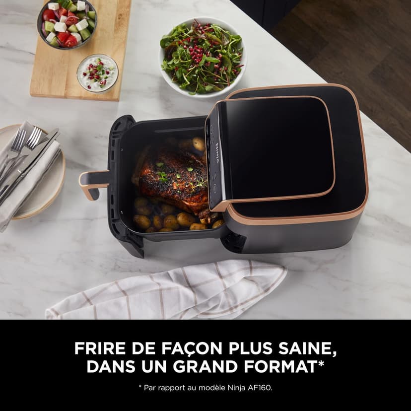 Ninja Air Fryer MAX PRO, 6,2 L, Grand tiroir, rôtir, cuire au four, frire sans huile, familial, antiadhésif, panier/plaque croustillante compatibles lave-vaisselle, pinces, noir/cuivre, AF180EUCP - 3