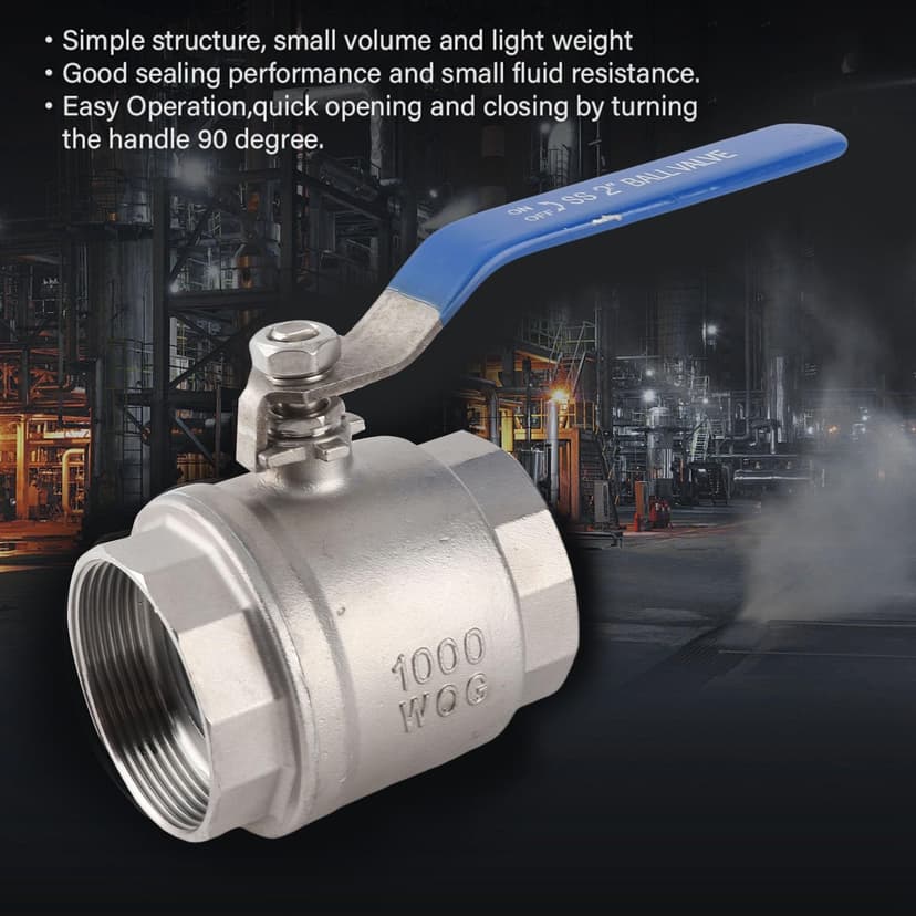 304 Stainless Steel Ball Valve 2 Inch Two Piece Female Thread Ball Valve Full Bore Lever Handle DN50 1000 WOG Suitable for Water, Oil and Non-flammable Gas - 3