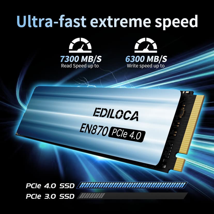 Ediloca EN870 SSD 4 to PCIe Gen4, NVMe M.2 2280, jusqu'à 7450 Mo/s, Disque SSD Interne, Cache SLC Dynamique, Compatible avec PS5 et PC - 2