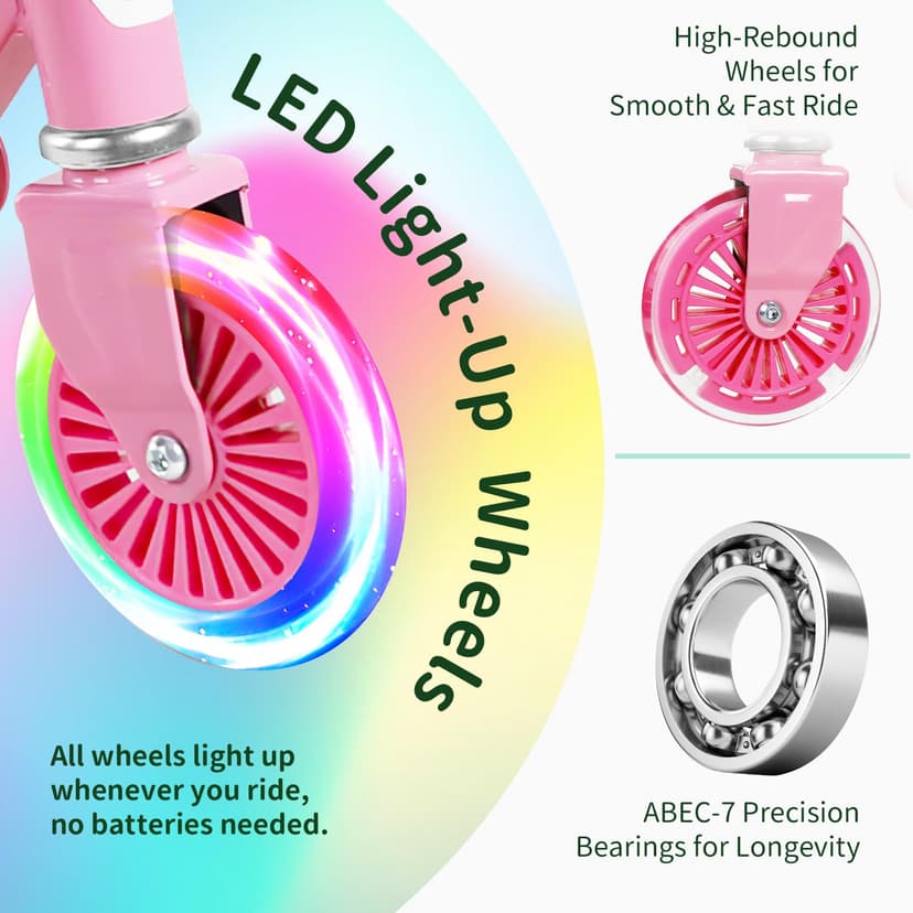 BELEEV Trottinette pour Enfants de 3 à 12 Ans avec Roues Lumineuses, Tige et Plateau, Trottinette Pliable à 2 Roues pour Filles et garçons, 3 hauteurs réglables, Plateau antidérapant, Trottinette - 2