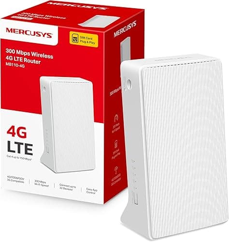 Mercusys MB110-4G LTE Router, 4G Router Supports SIM Cards, 4G Cat4 up to 150 Mbps, WLAN 2.4GHz N300, 2 x 100 Mbps Ports, Plug and Play, Up to 32 Devices, MERCUSYS App