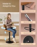 VASAGLE Bar Stools Set of 2, Adjustable Bar Chairs with Backs, 360° Swivel, Metal Footrest, Barstools, for Kitchen Dining Reception, PU Leather, Ink Black LJB181BH02 - 7