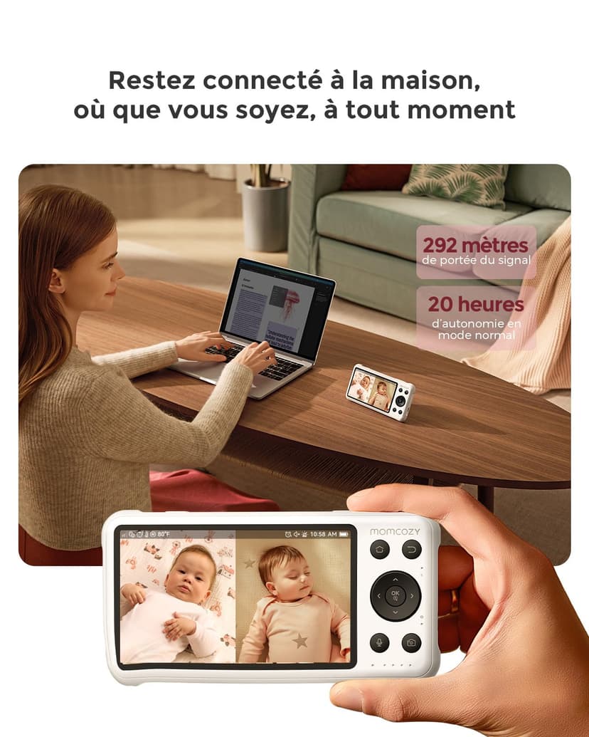 momcozy Moniteur Bébé WiFi 2 Caméra HD 5" 1080P Fixation Murale, Détection Mouvements/Pleurs, Périmètre Sécurisé, Vision Nocturne Claire, Batterie 5000mAh, Interphone 2 Sens, Enregistrement Vidéo​ - 8