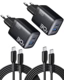 INIU 30 W USB C Charger Pack of 2, [USBC + USBA] Fast Charger with Cable, Gan PD 3.0 Multiple Power Supply, USB C Charger for iPhone 16 15 Pro Max, iPad, Galaxy S25 S24 S23 Ultra, Google ECC - 1