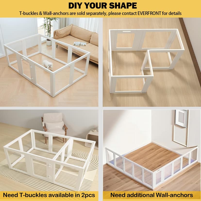 Everfront Clear Acrylic Plastic Dog Playpen Indoor,for Puppy Cat Bunny Pet Pen,Transparent Easy Assemble Foldable Whelping Box Crate Kennel Enclosure Fence for Small & Medium Dogs (60cm Height, 10PCS) - 4