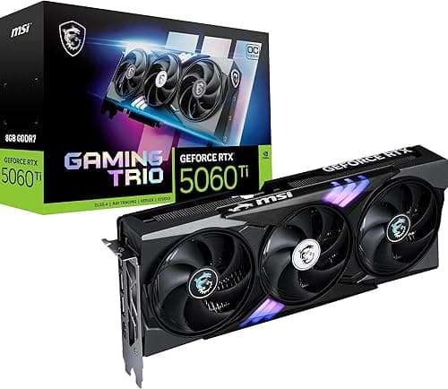 MSI GeForce RTX 5060 Ti 8G GAMING TRIO OC Graphics Card - RTX 5060 Ti GPU, 8GB GDDR7 (28Gbps/128-bit), PCIe 5.0 - TRI FROZR 4 (3 x STORMFORCE FAN) - RGB - HDMI 2.1b, DisplayPort 2.1b
