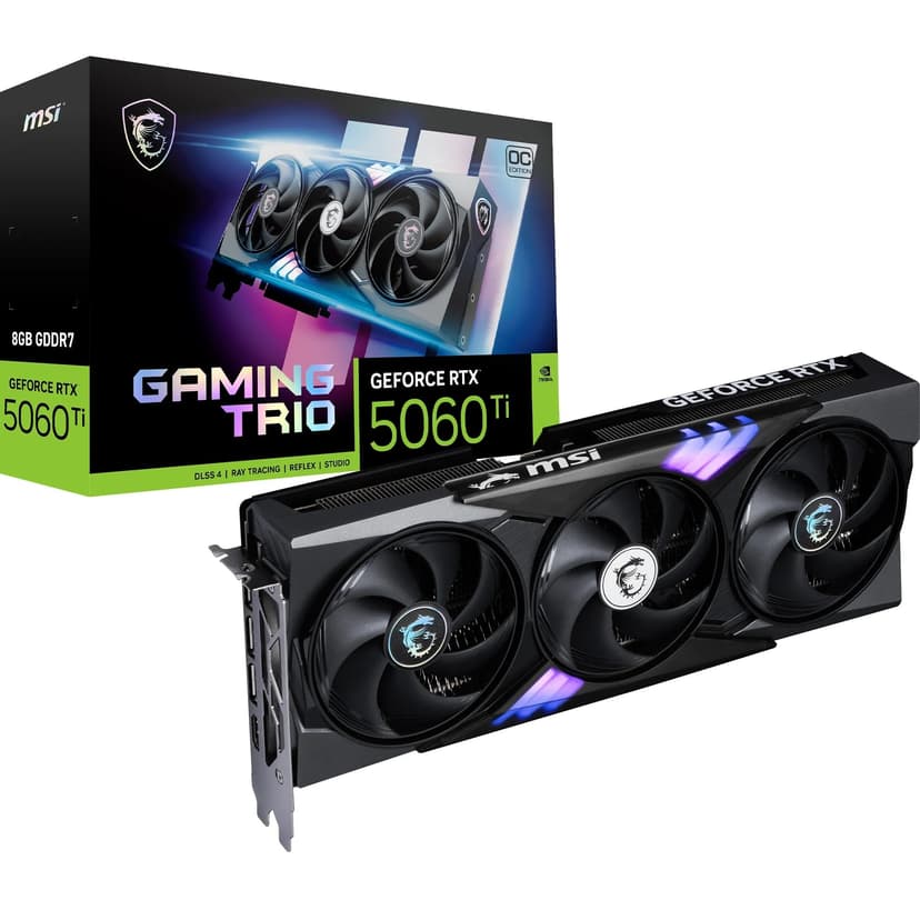 MSI GeForce RTX 5060 Ti 8G GAMING TRIO OC Graphics Card - RTX 5060 Ti GPU, 8GB GDDR7 (28Gbps/128-bit), PCIe 5.0 - TRI FROZR 4 (3 x STORMFORCE FAN) - RGB - HDMI 2.1b, DisplayPort 2.1b - 1