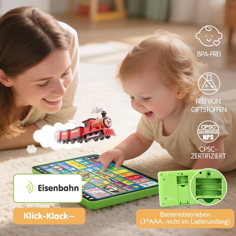 hahaland Jouet Bébé 1 an – Tablette Éducative Interactive avec Sons, Lumières et 5 Langues d’Apprentissage (en/FR/DE/IT/ES), Jouet d’Éveil Musical Cadeau Enfant 1 2 3 Ans Garçon Fille - 4