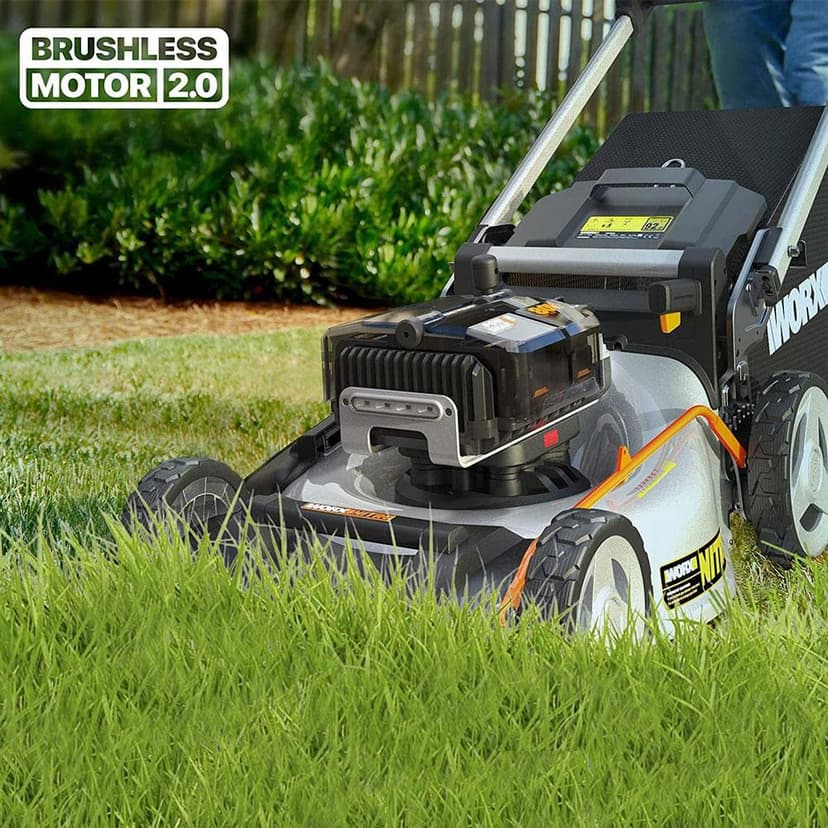 WORX Nitro WG761E 80V Cordless Brushless Lawnmower, Up to 1000 m² on a Load Diameter 51 cm, 70 L Bag, Mulching, 7 Cutting Positions, Comes with 4 Batt 20V 4Ah, Fast Charger - 4