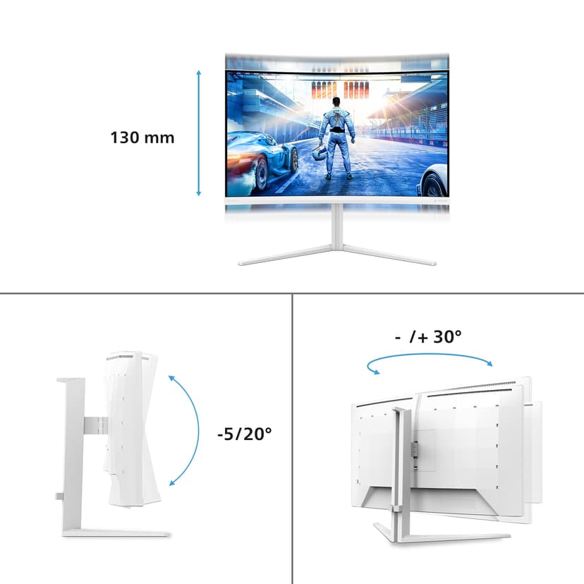 Philips Evnia 32M2C5501 - Moniteur de Jeu incurvé QHD 32 Pouces, 180 Hz, 1 ms GtG, FreeSync Premium (2560x1440, 2X HDMI 2.0, 1x DisplayPort1.4) Blanc - 5