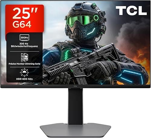 TCL 25" QD-Mini-LED 25G64 Monitor, Full HD Resolution, 300Hz, Fast-IPS Panel, 600 Nits HDR, 1ms GTG Response Time, AMD Freesync Premium, G-Sync Compatible