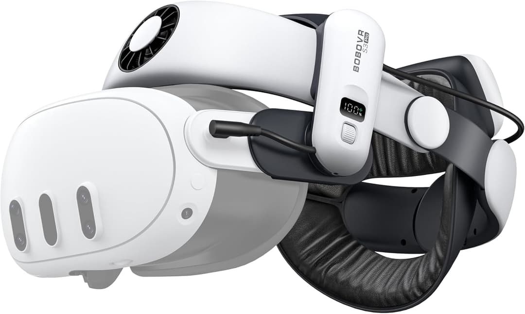 BOBOVR S3 Pro Sangle de Tête, Compatible avec Meta Quest 3/Quest 3S Accessoire,Tête de climatisation et Batterie 10000 mah Remplaçable à Chaud