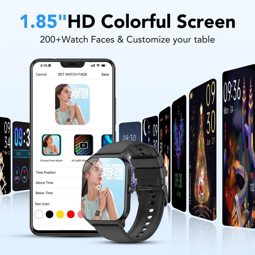 CASCHO Smartwatch Damen Herren, 1.85" HD Smart Watch, 115+ Modi, Fitness Tracker mit Bluetooth Telefonie, Schrittzähler Uhr mit bis zu 30 Tage Standby für iOS und Android - 3