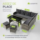 Juskys Salon de Jardin Lounge Manacor en polyrotin Gris moucheté - avec canapé, Table, 2 tabourets et Coussins - Ensemble de Meubles de Jardin jusqu'à 7 Personnes - Housses Grise - 5