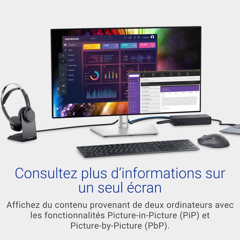 Dell U2724D UltraSharp 27 Inch QHD (2560x1440) Monitor, 120Hz, IPS Black, 5ms, 98% DCI-P3, 2x USB-C, 2x DisplayPort, HDMI, 3x USB, 3 Year Warranty, Silver - 2