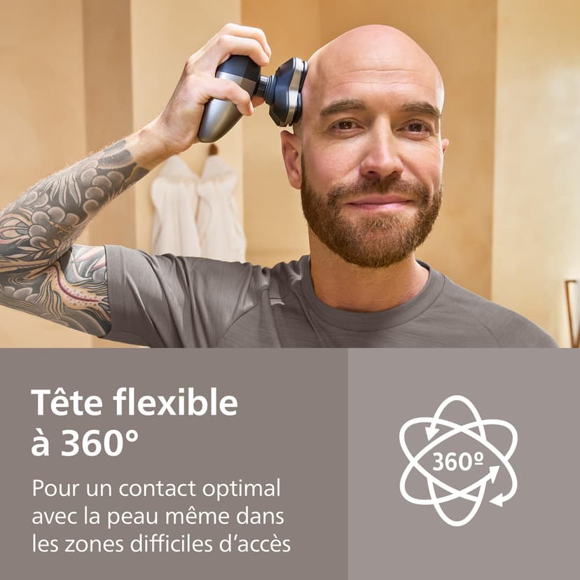 Philips Head Shaver Pro 9000 Series - Rasoir pour la tête d'hommes et femmes, tête flexible 360°, lames ComfortCut, rasage efficace tout en douceur pour la peau, idéal en cadeau, modèle HS9980/15 - 3