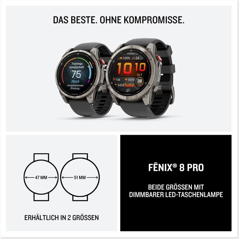 Garmin fēnix 8 Pro, 47mm LTE Premium multisport GPS smartwatch,AMOLED touch Screen,built in inReach technology, advanced health & training features,LED flashlight, up to 15 days battery life,Graphite - 8