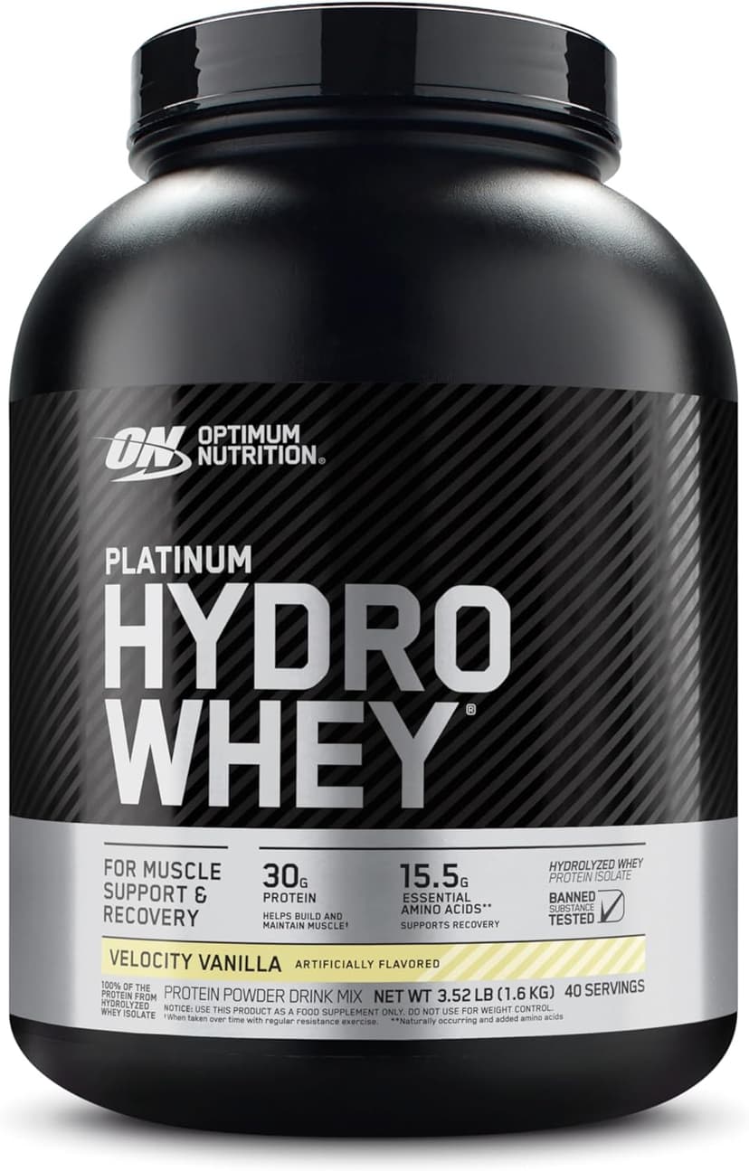 Optimum Nutrition Platinum Hydro Whey, Hydrolysed Whey Protein Isolate Powder with Essential Amino Acids, Glutamine and BCAA, Vanilla Bean Flavour, 40 Servings, 1.6 kg - 1