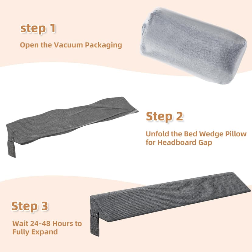 Dorifine Bed Wedge Pillow for Headboard Gap Filler King(76"x6"x10") Mattress Gap Filler(0-8") Bed Wedge for Headboards Gaps Between Your Headboard and Mattress,Headboards Pillow,Grey - 7