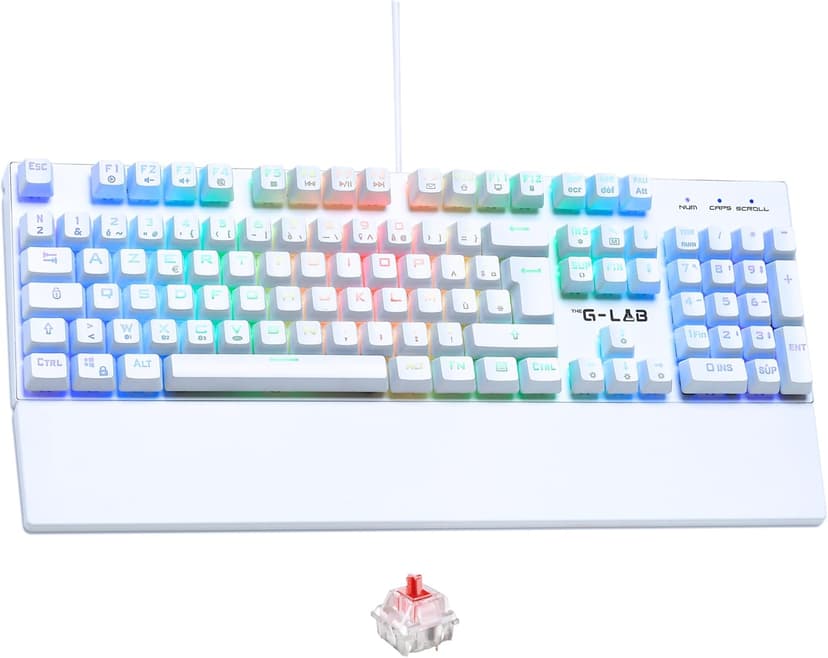 The G-Lab - Keyz Rubidium Blanc - Clavier Mecanique USB, AZERTY, RGB 100% Personnalisable, Anti-Ghosting, Repose-Poignet - Clavier Gamer Blanc, Switch Red Interchangeable - PC, PS4, PS5, Xbox – New - 1