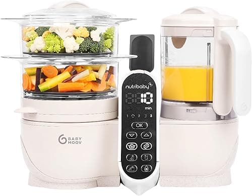 Babymoov Nutribaby(+), 6-in-1 Multifunctional Baby Food Steamer Mixer, Large Capacity 2.2L, Small Baby Pots, Ideal Food Diversification, Mineral Beige