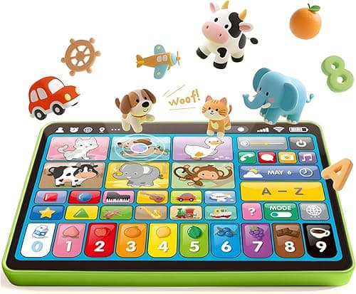 hahaland Jouet Bébé 1 an – Tablette Éducative Interactive avec Sons, Lumières et 5 Langues d’Apprentissage (en/FR/DE/IT/ES), Jouet d’Éveil Musical Cadeau Enfant 1 2 3 Ans Garçon Fille