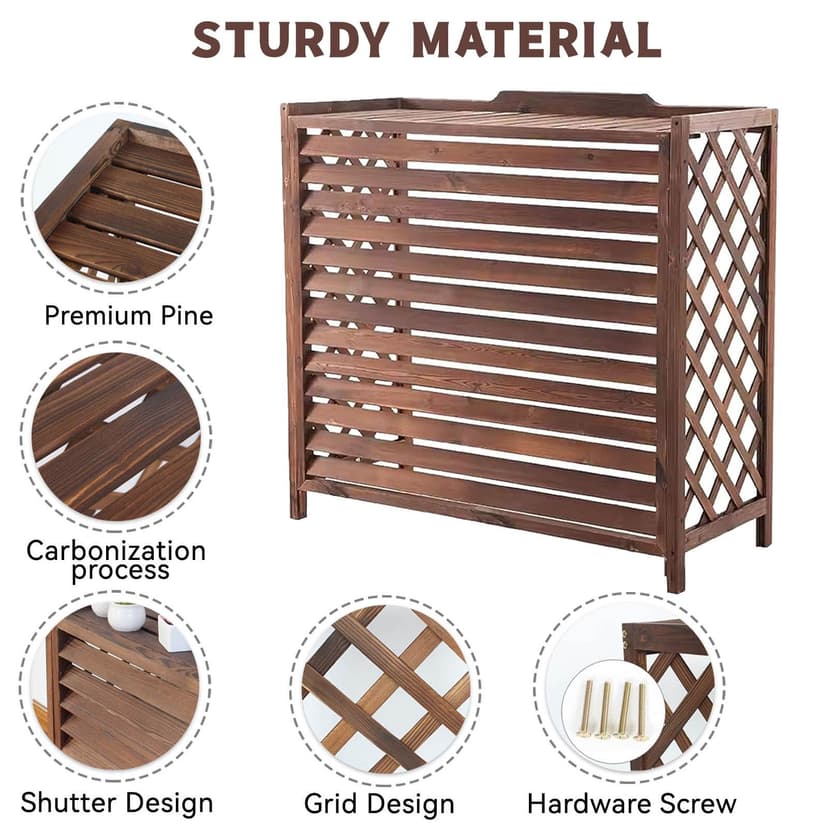 Outdoor Wood Air Conditioner Cover Motor Air Conditioner Wood Anti-Corrosion Cover for Outdoor Wood Waterproof Sun Protection Balcony Pot Holder (86 x 35 x 80 cm) - 4